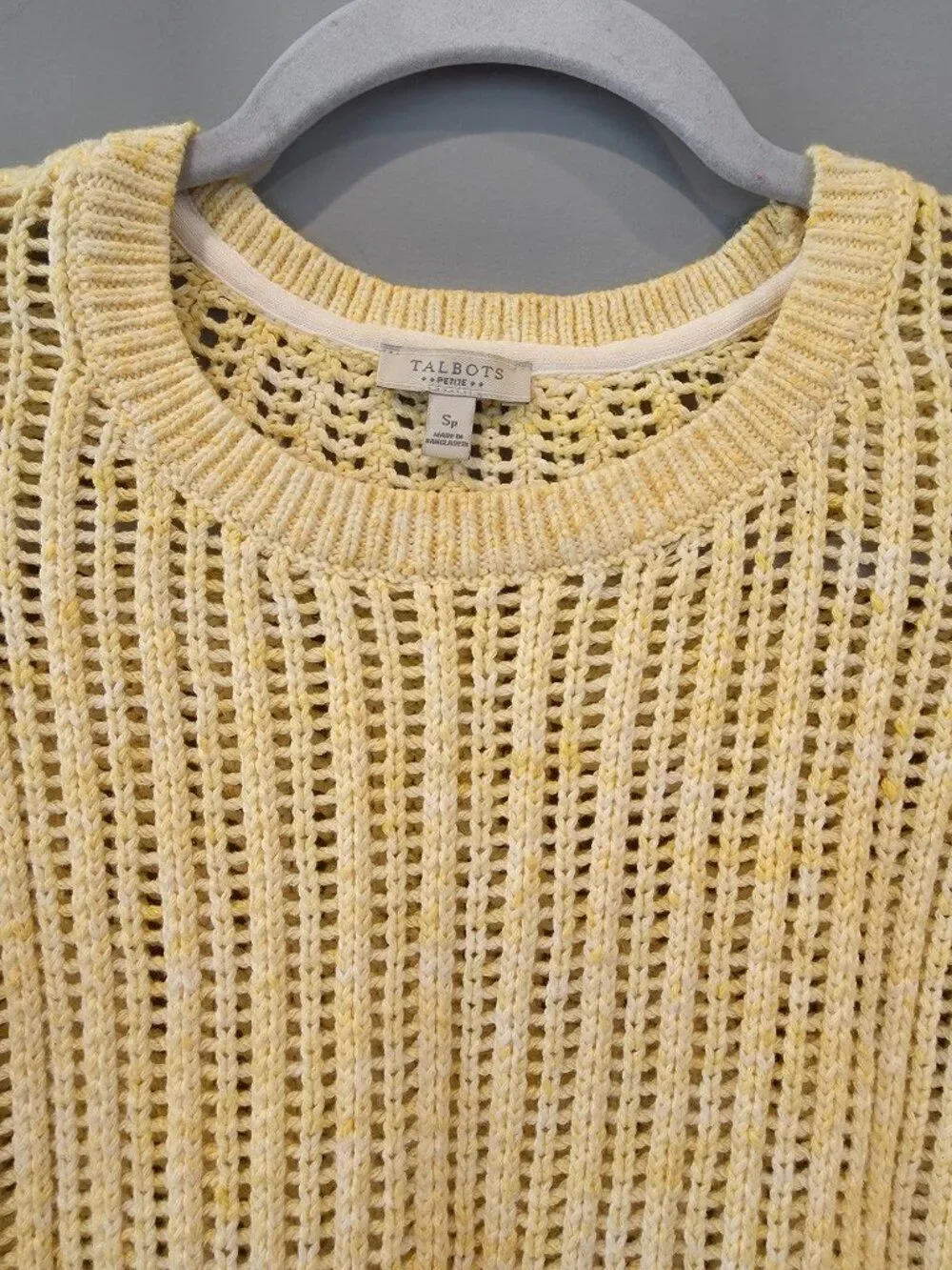 Talbots Cotton Open Knit Butter Yellow Pullover Sweater SM Preppy Office Casual
